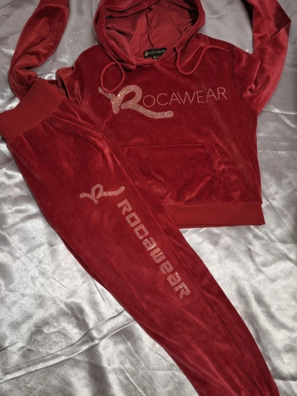 Rocawear Red Velour Rhinestone Logo Tracksuit, 2 Piece Set  Women's M